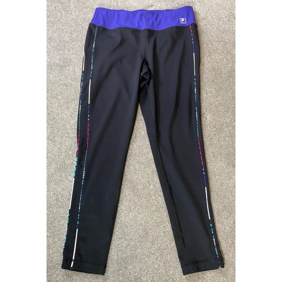 Fila Leggings Black & Purple Multicolor Accents Large - Picture 1 of 7